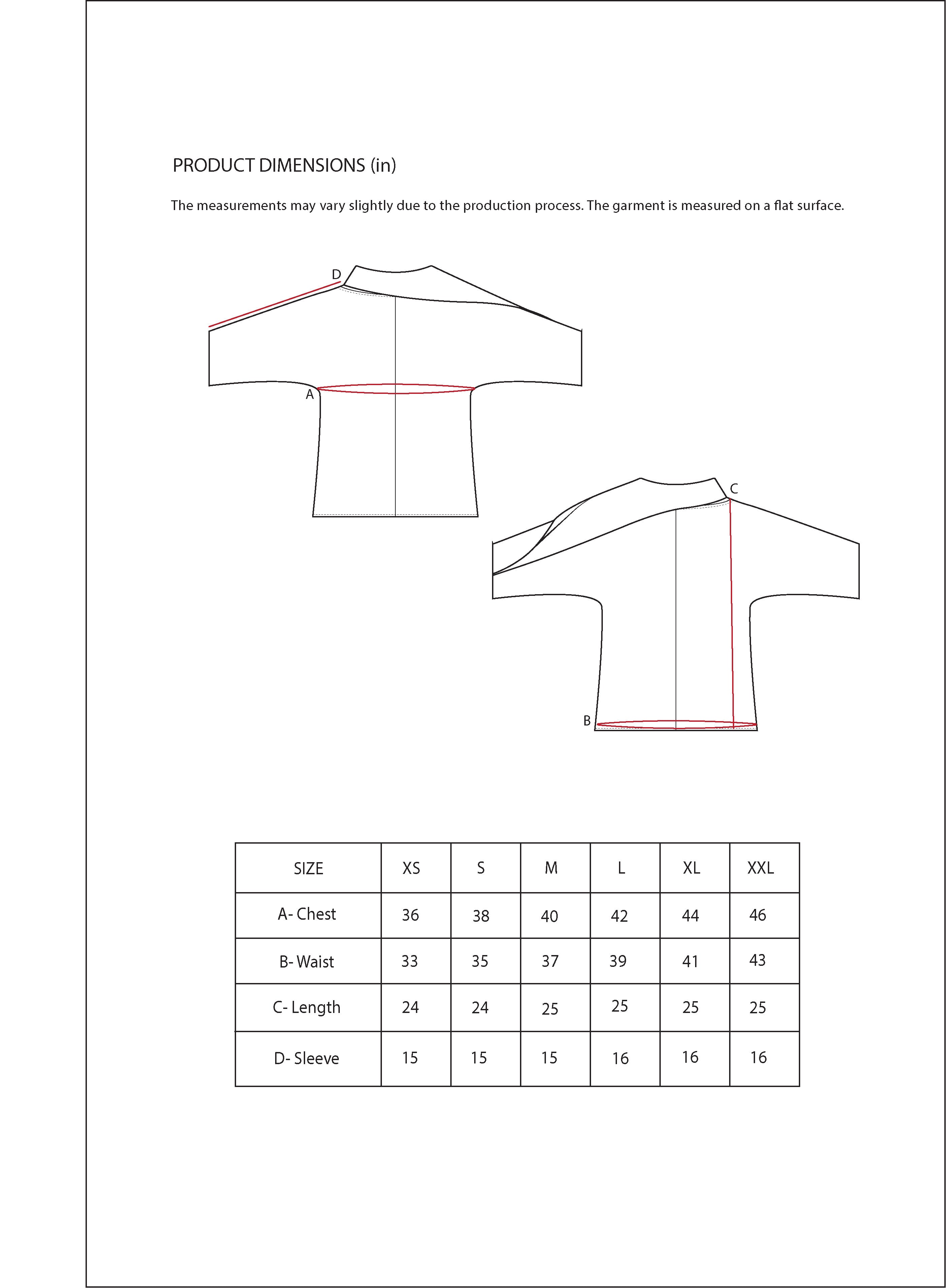 Size Chart for Contemponari-Hot Cocoa Top-Black