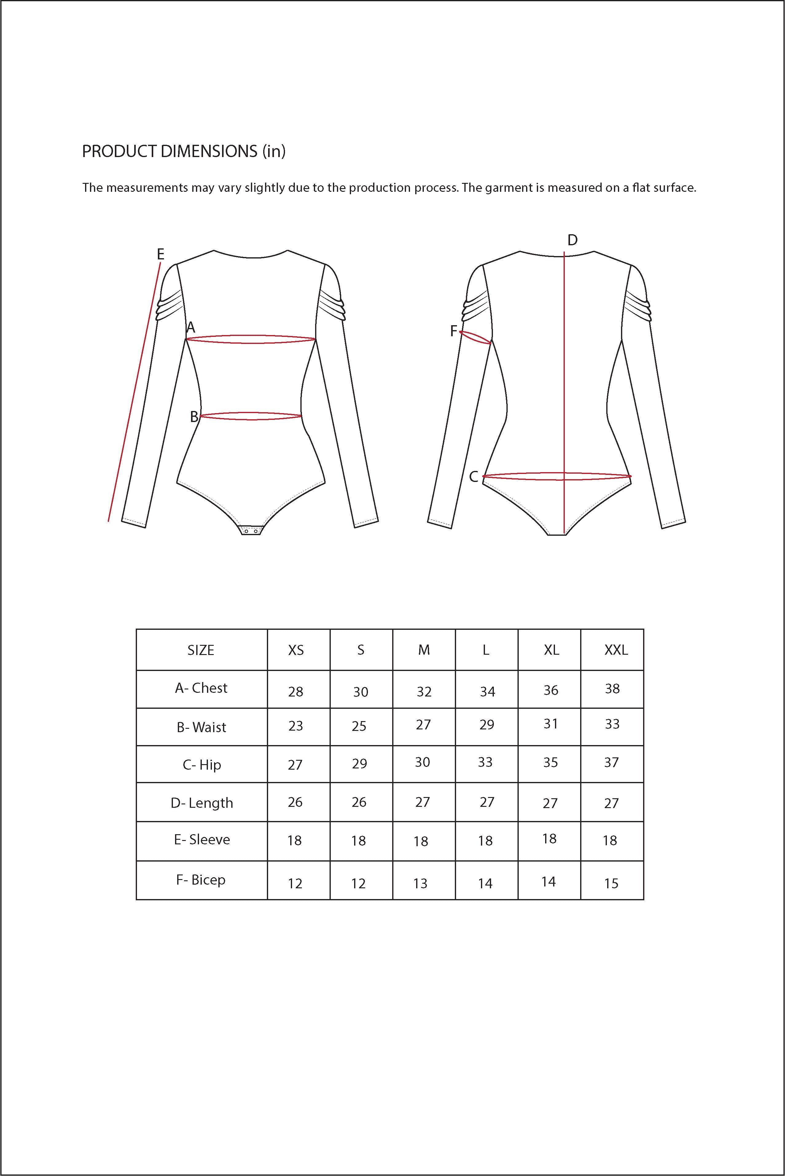 Size Chart for Contemponari-Spiced Rumor Bodysuit-Blue