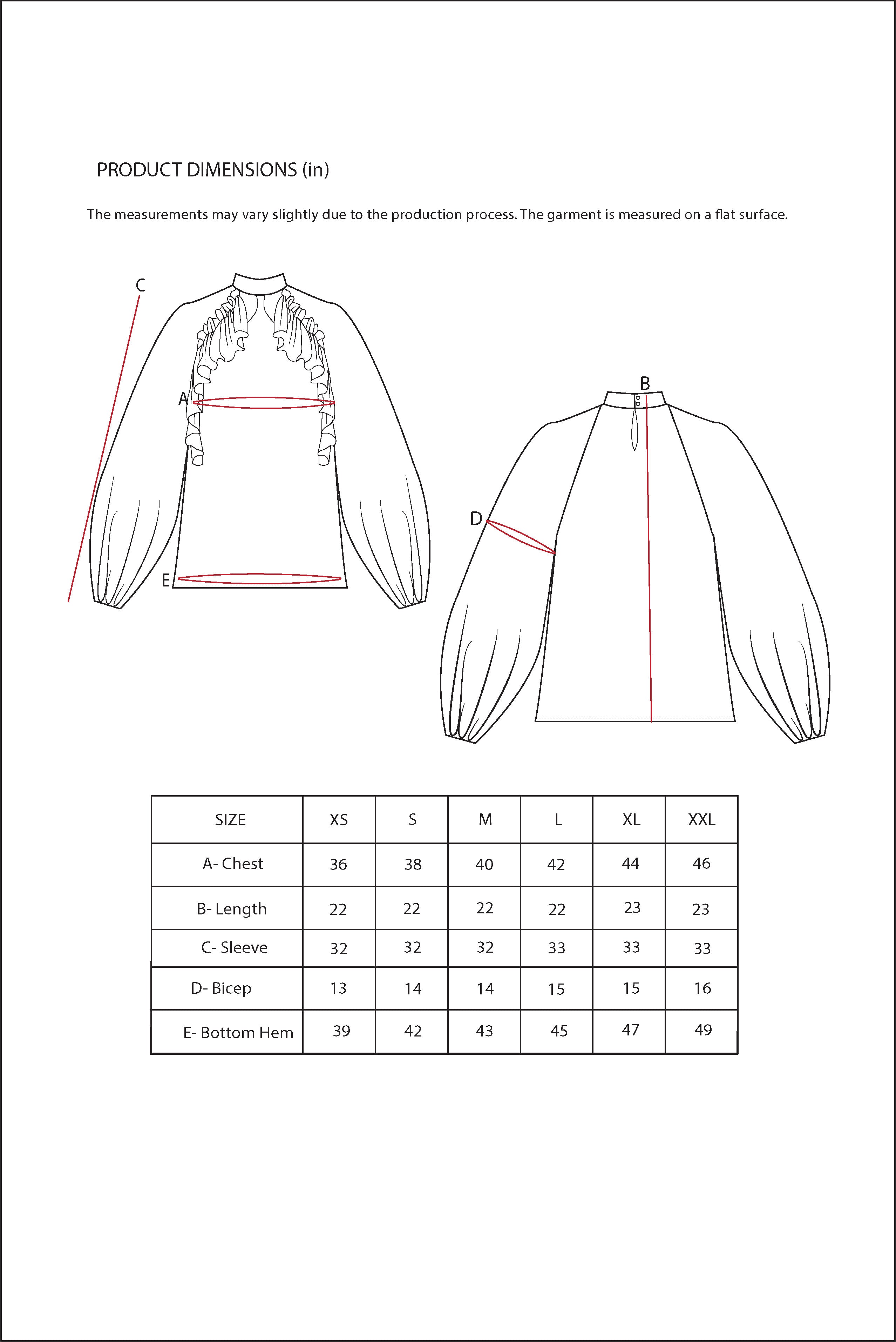 Size Chart for Contemponari-Juniper Top-Blue