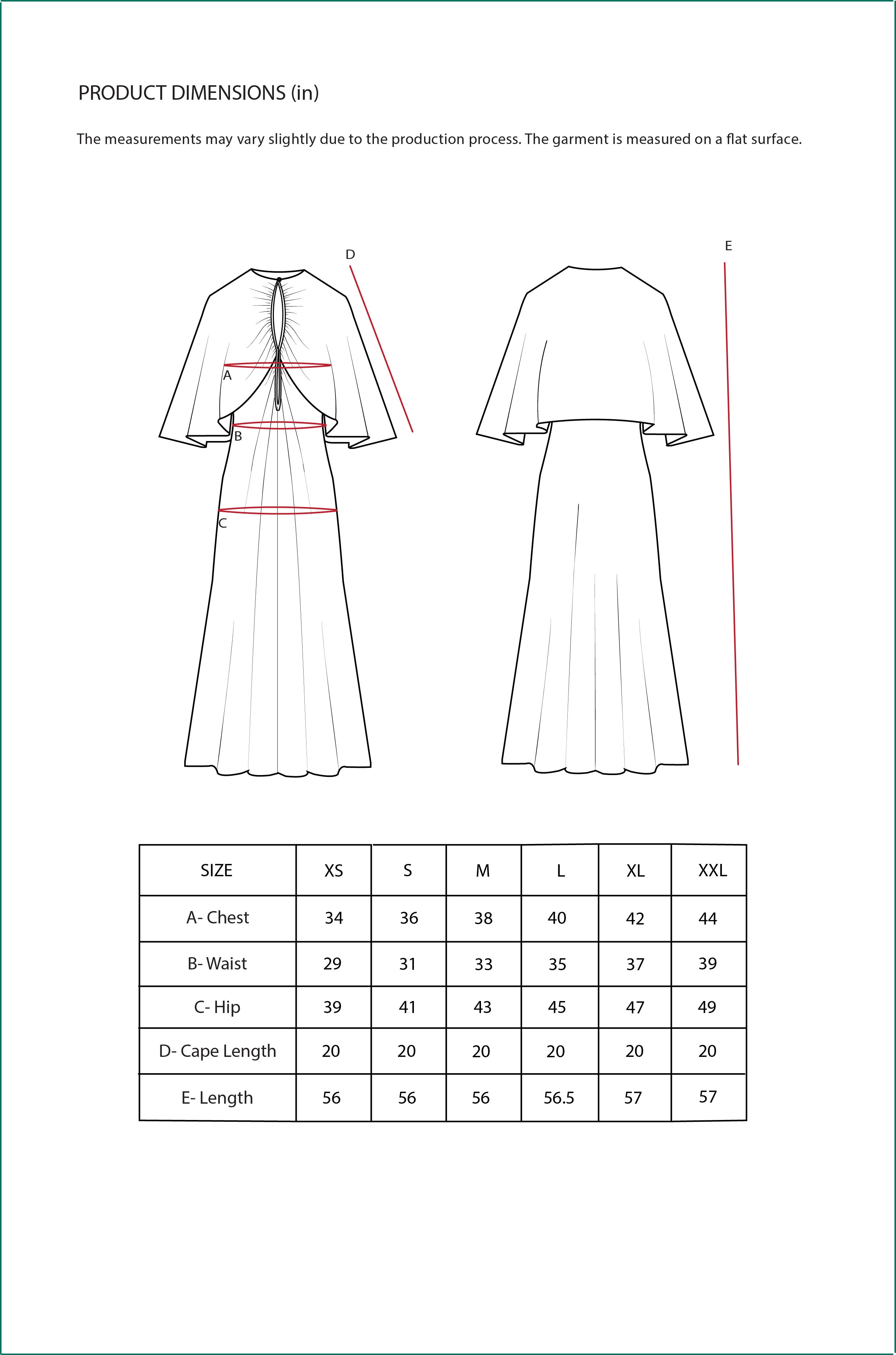 Size Chart for Contemponari-Lotus Dress-Brown