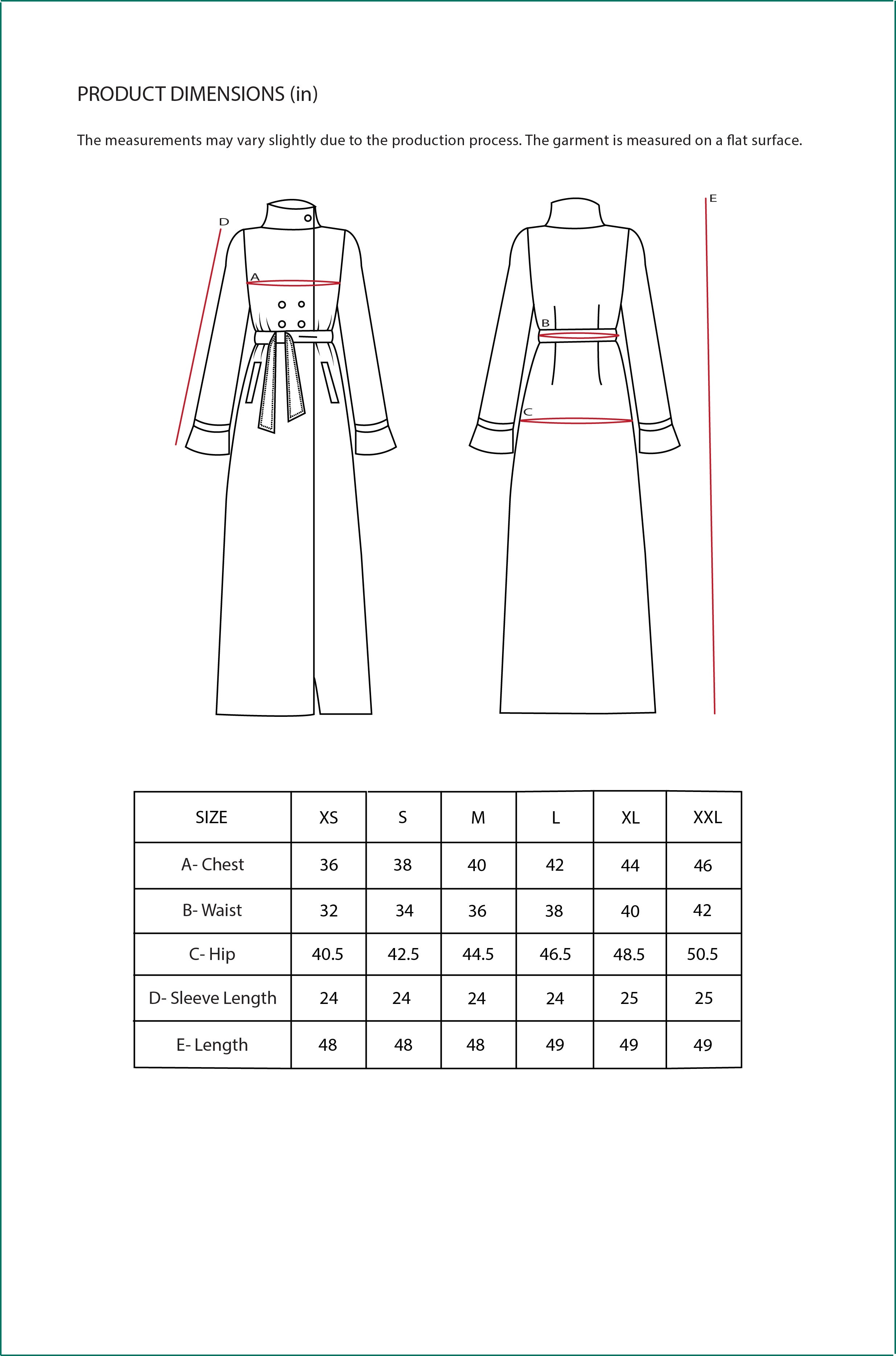 Size Chart for Contemponari-Penelope Trench-Cream