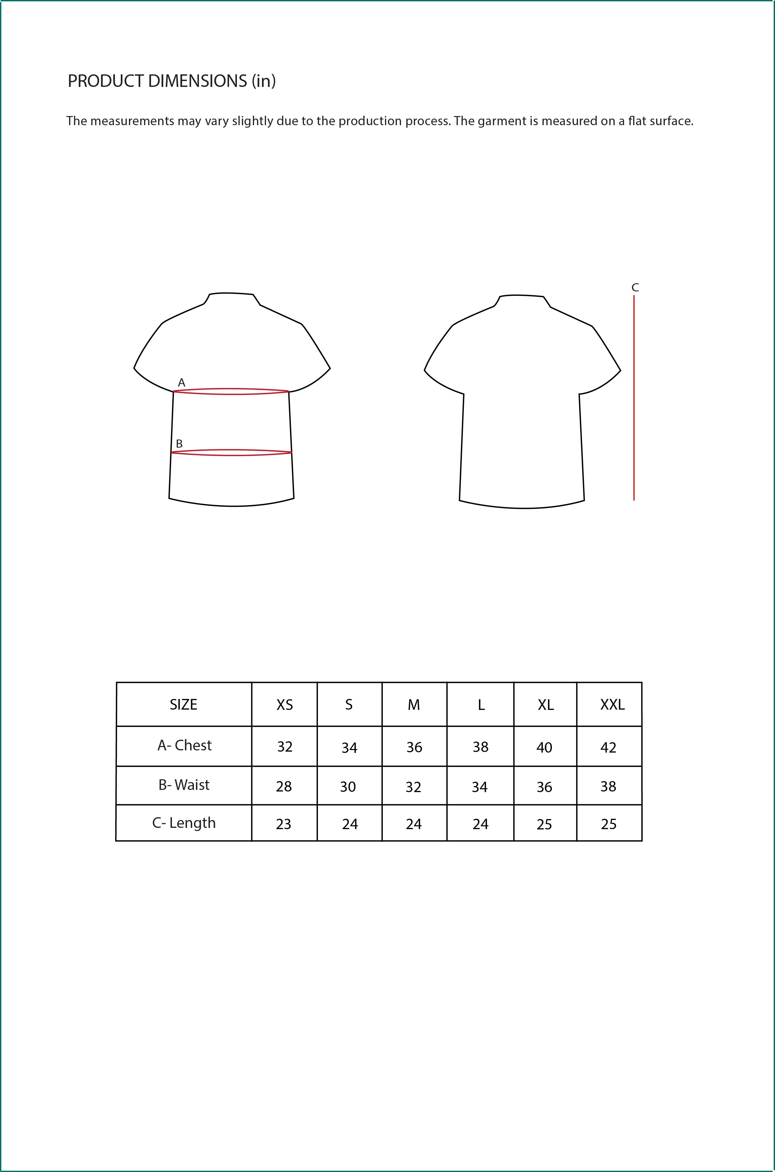 Size Chart for Contemponari-Orion Top-Blue