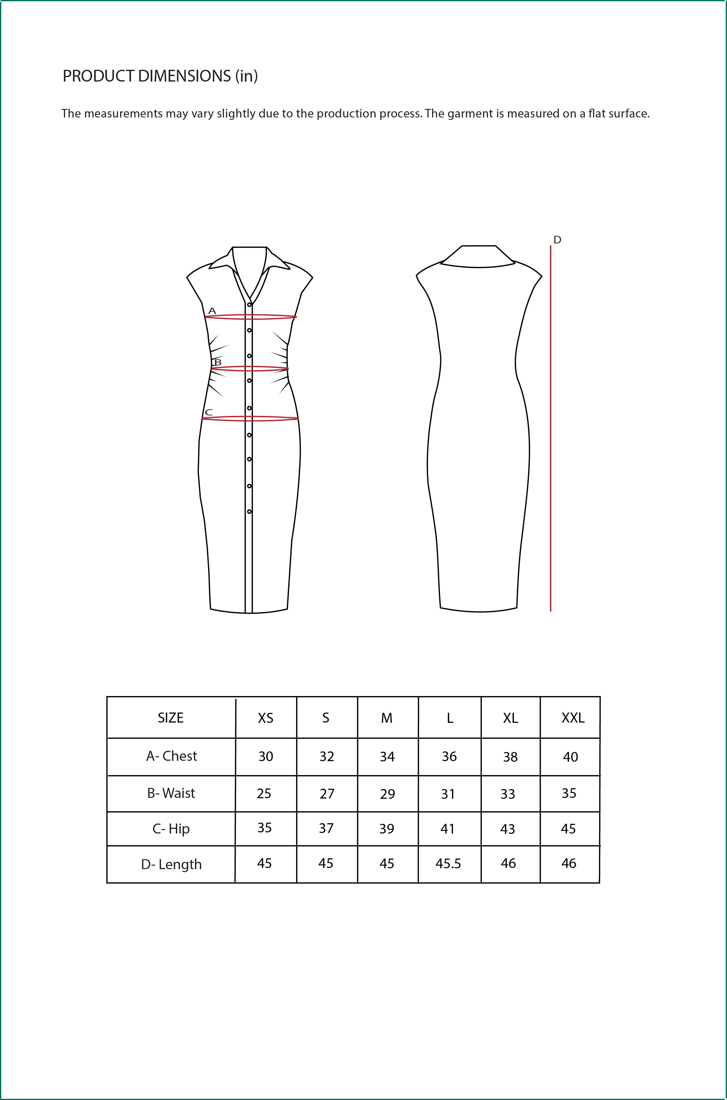 Size Chart for Contemponari-Ursa Dress-Green