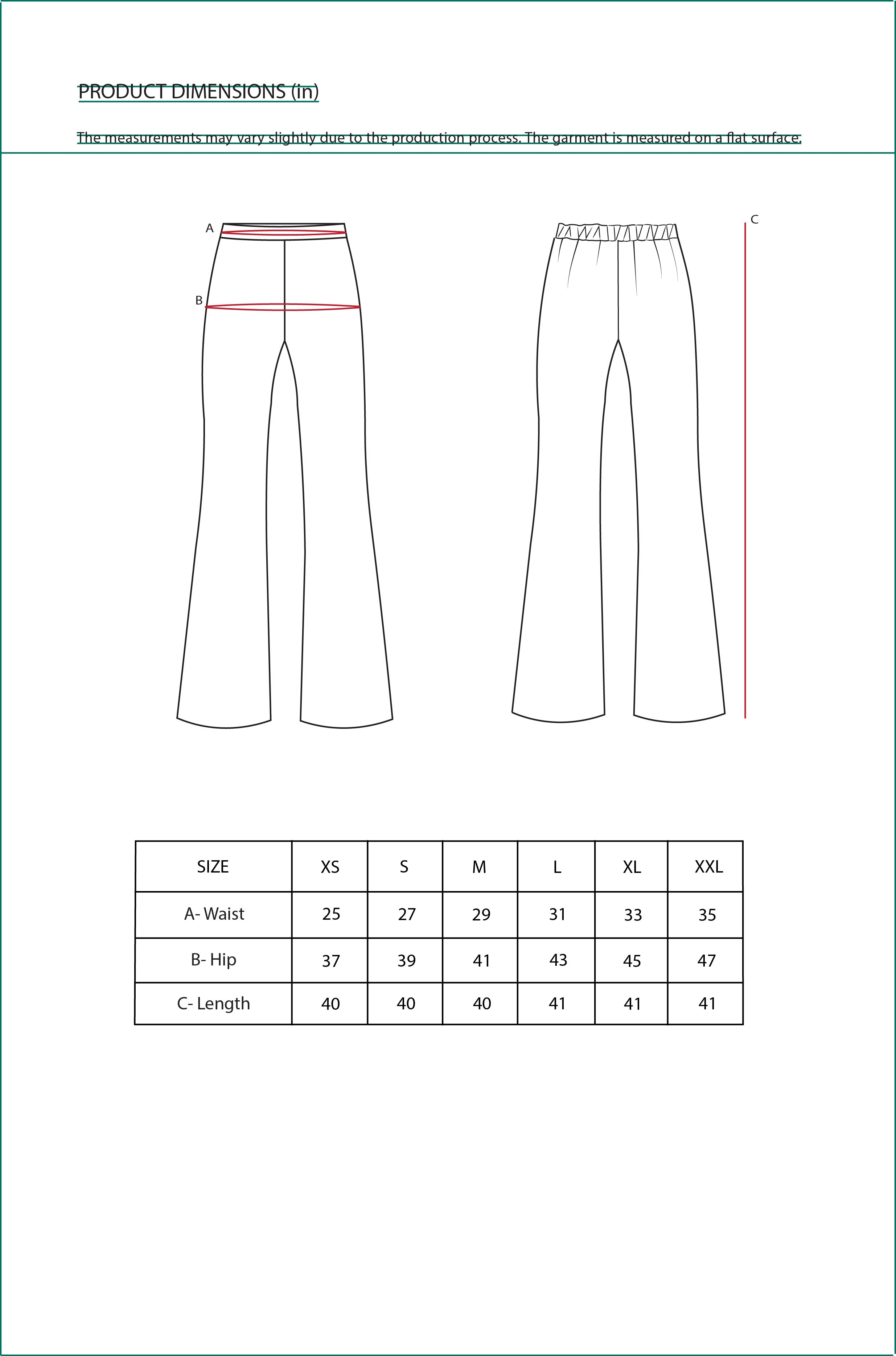 Size Chart for Contemponari-Aphrodite Pants-White