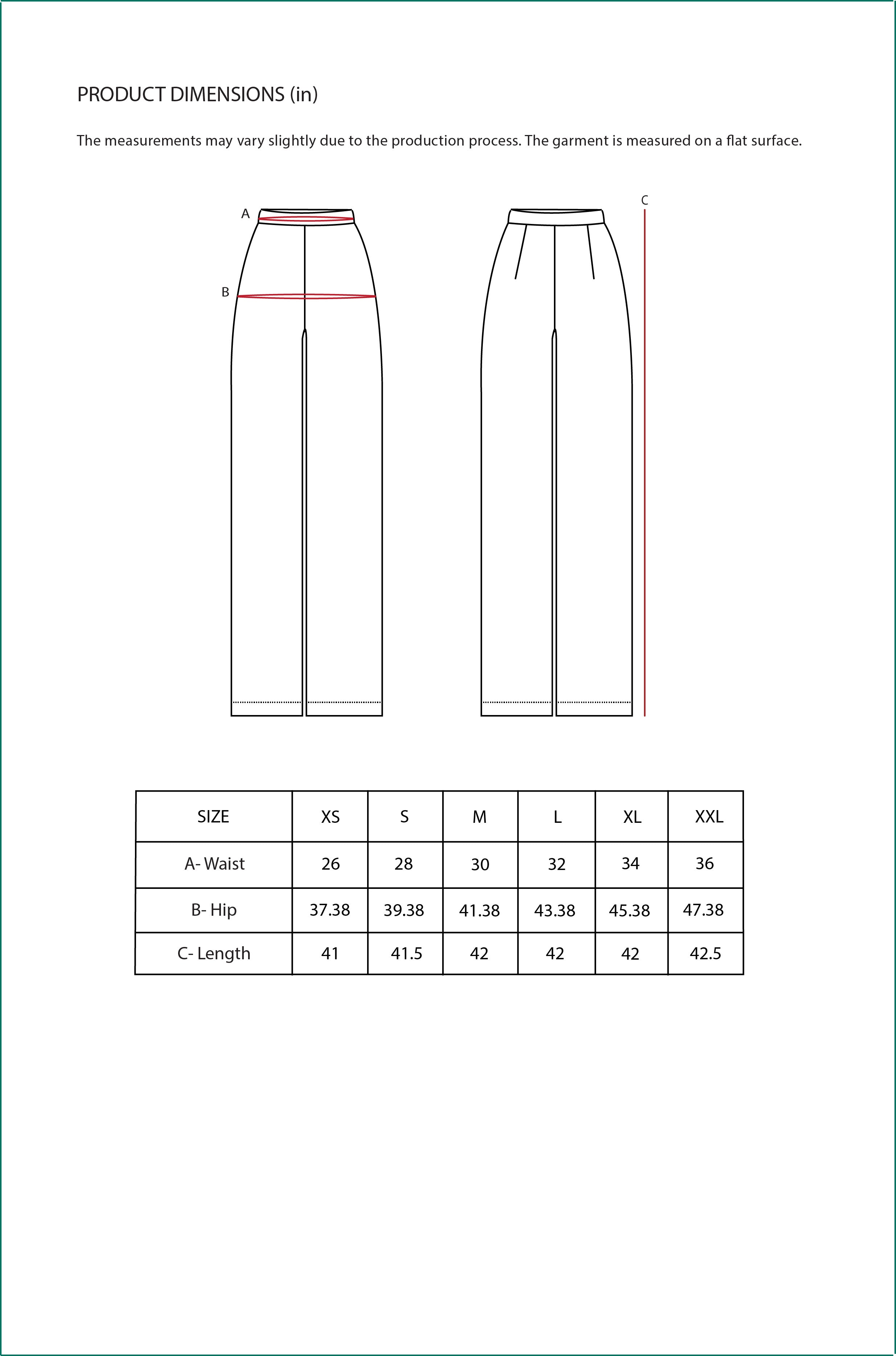 Size Chart for Contemponari-Phoenix Trouser-Black