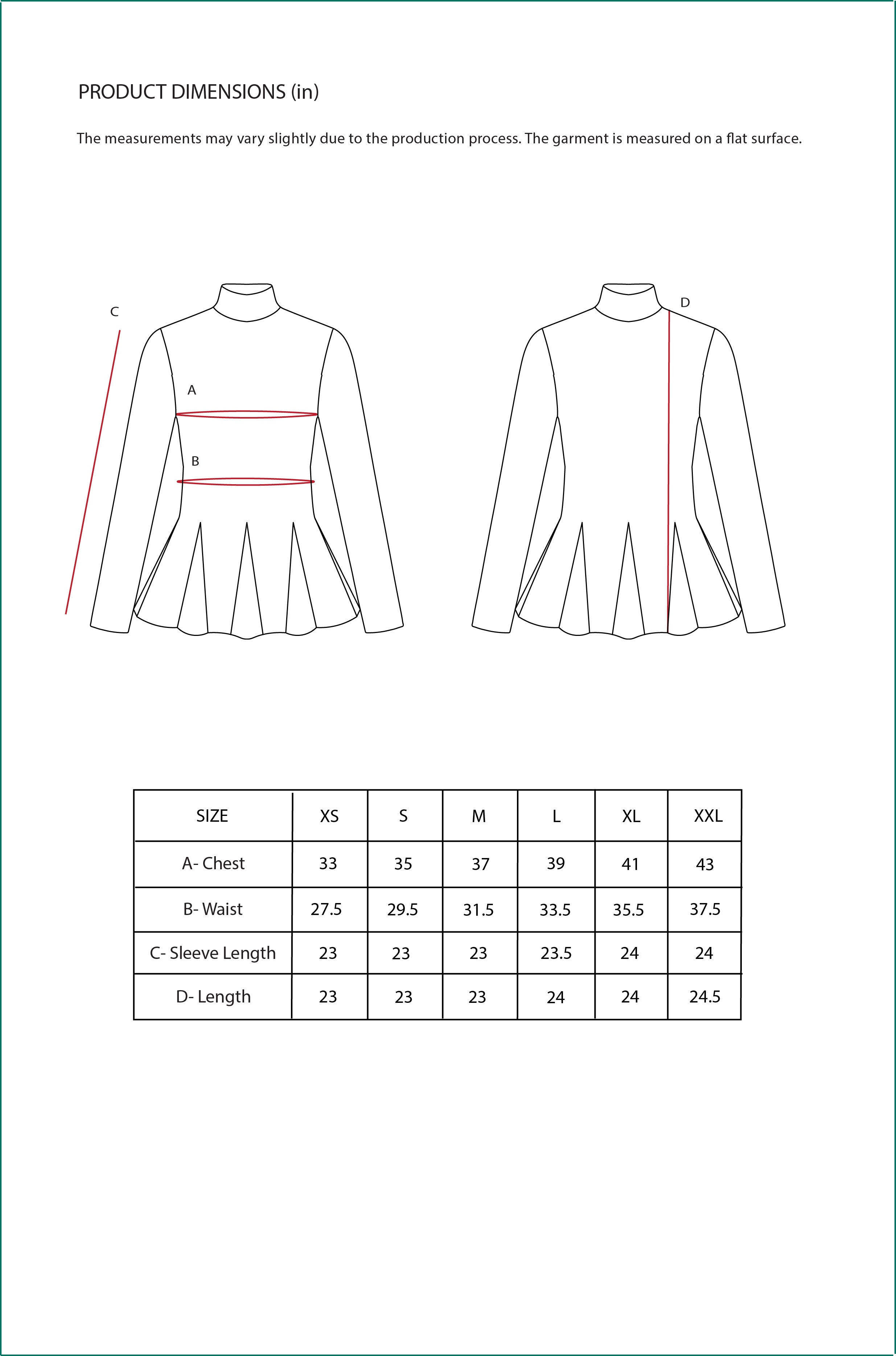 Size Chart for Contemponari-Trojan Top-Black