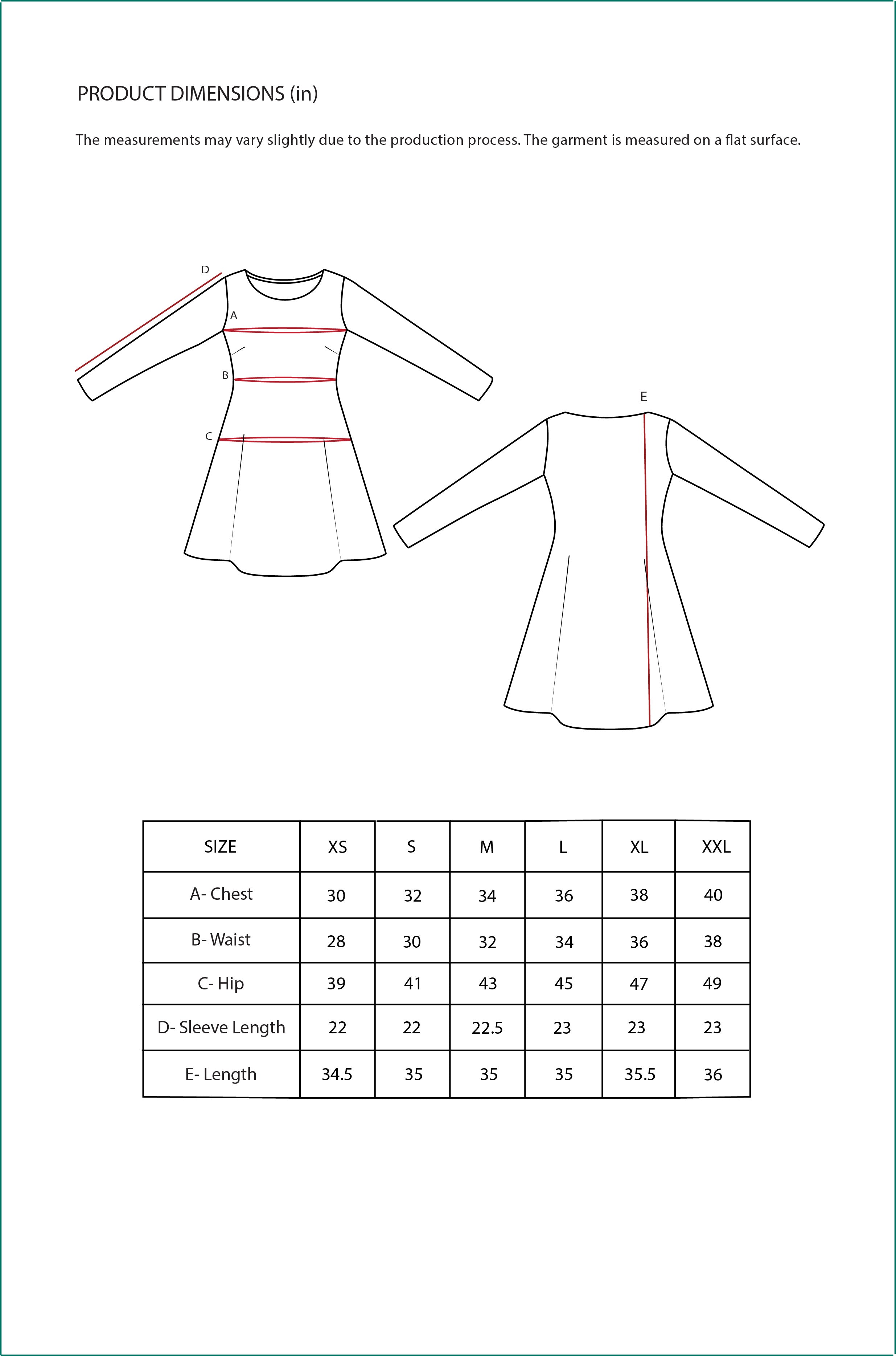 Size Chart for Contemponari-Arete Dress-Green