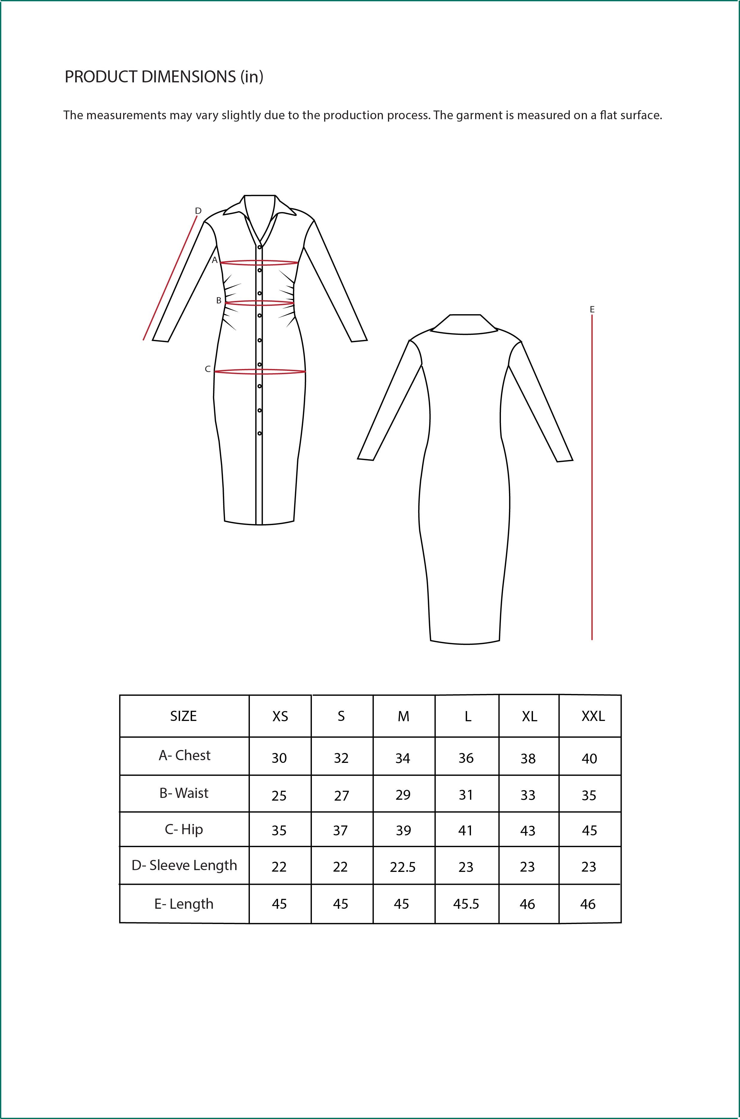 Size Chart for Contemponari-Helen Dress-Black
