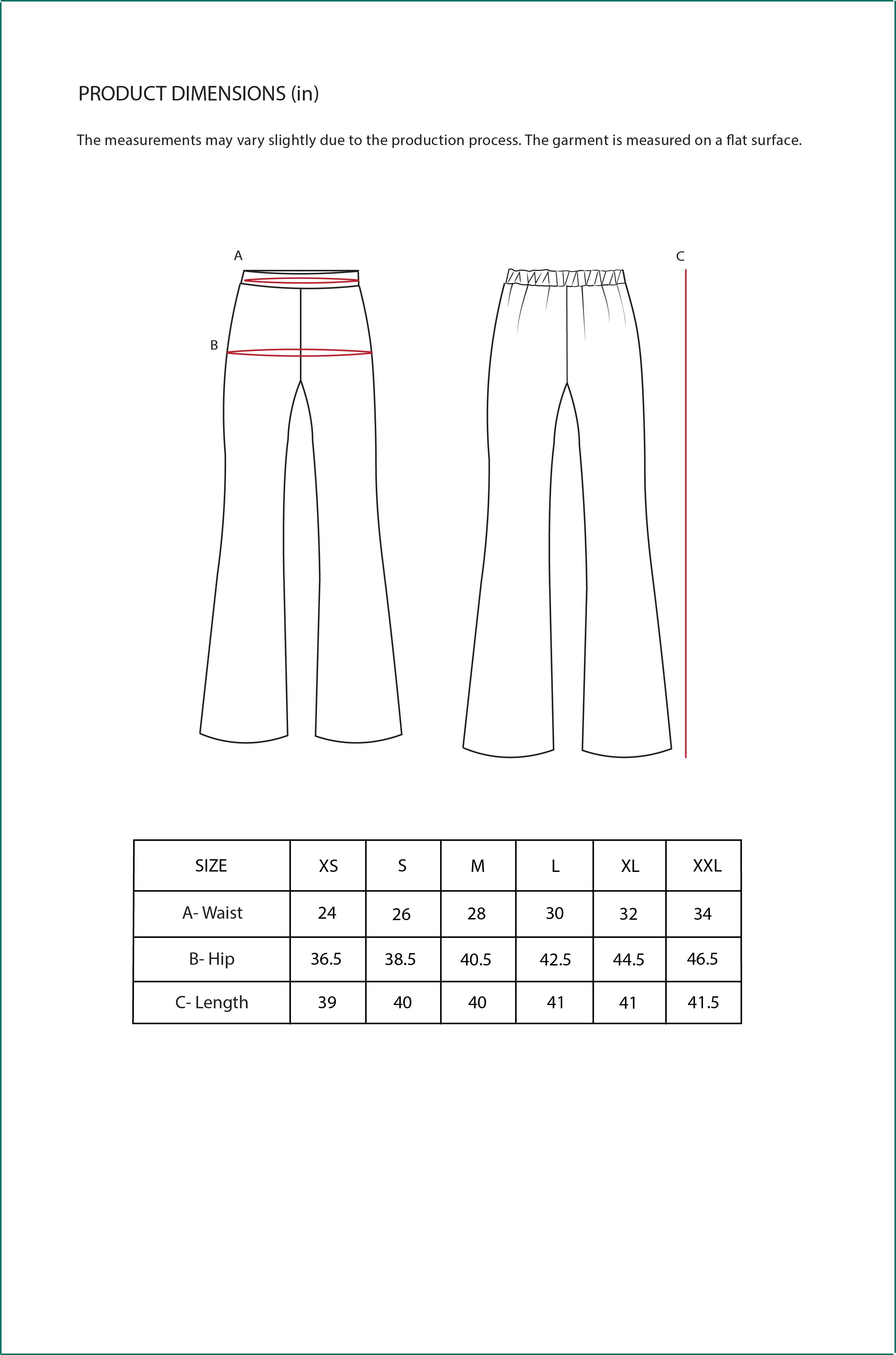 Size Chart for Contemponari-Troy Pants-Cream