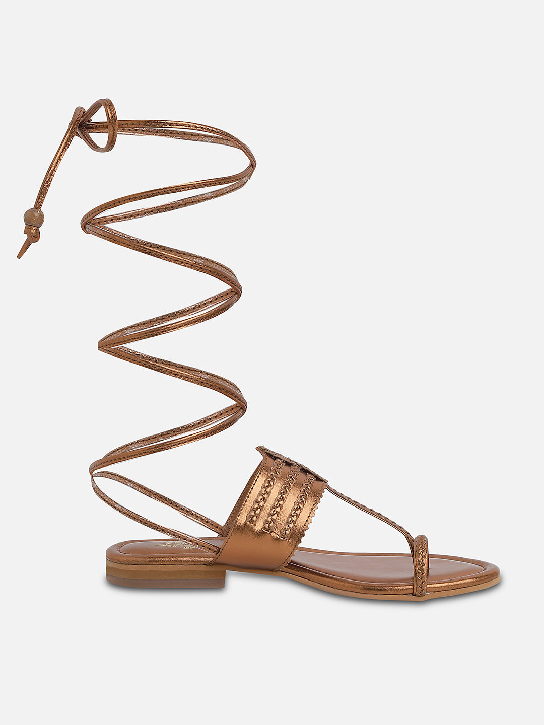 Tao Paris Avela Genuine Leather Bronze Kolhapuri Tie-Up Sandals