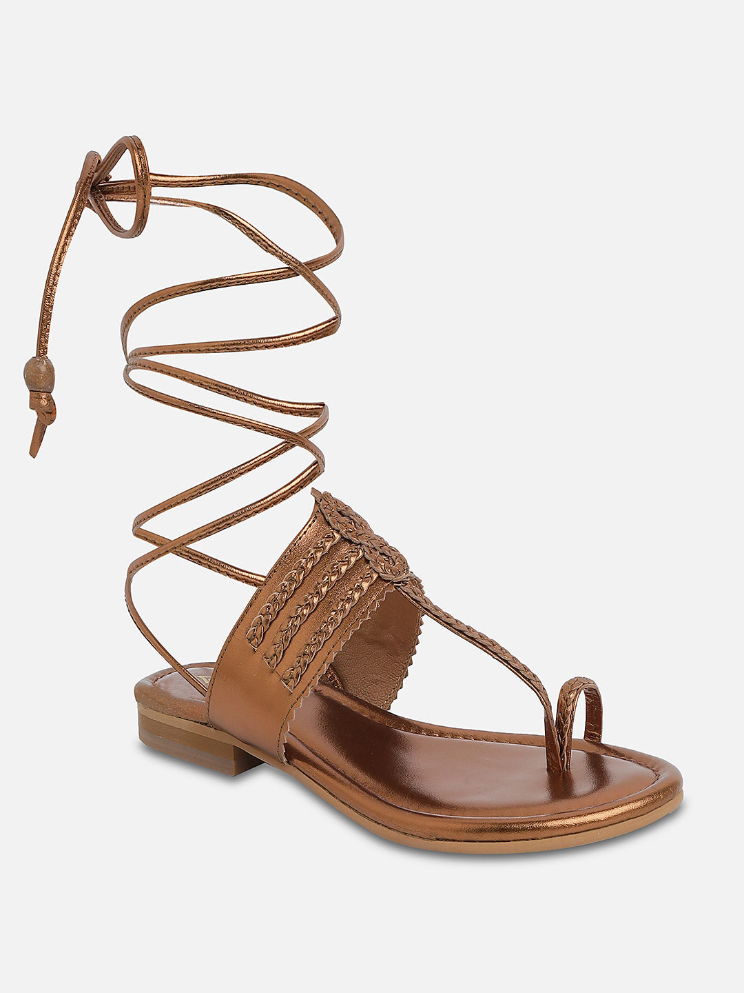 Tao Paris Avela Genuine Leather Bronze Kolhapuri Tie-Up Sandals