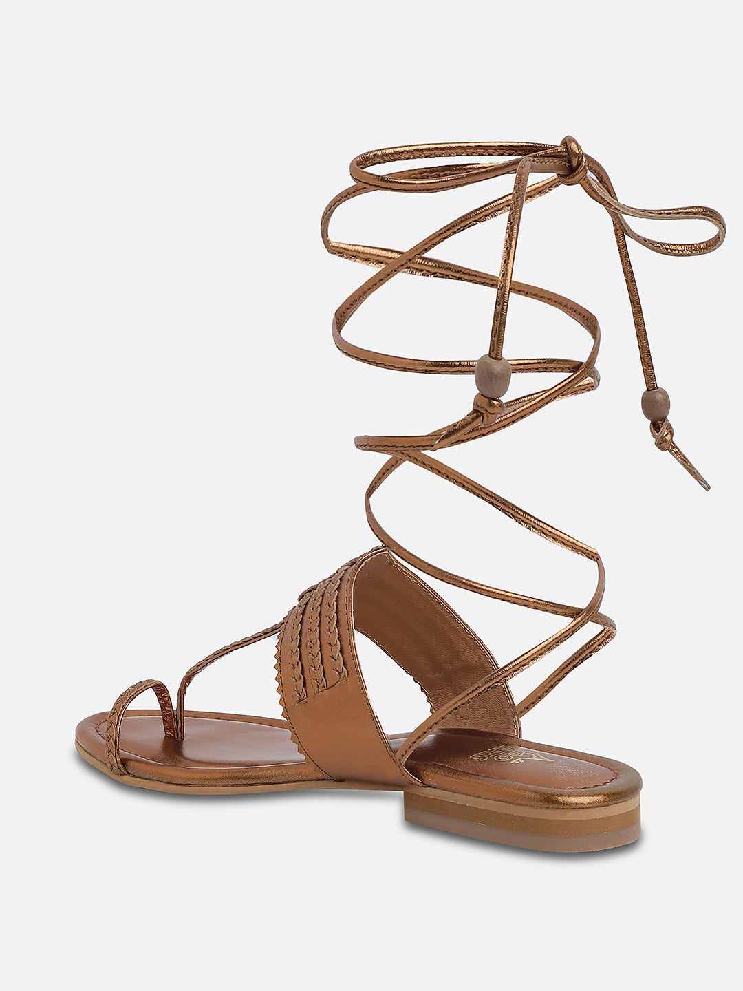 Tao Paris Avela Genuine Leather Bronze Kolhapuri Tie-Up Sandals