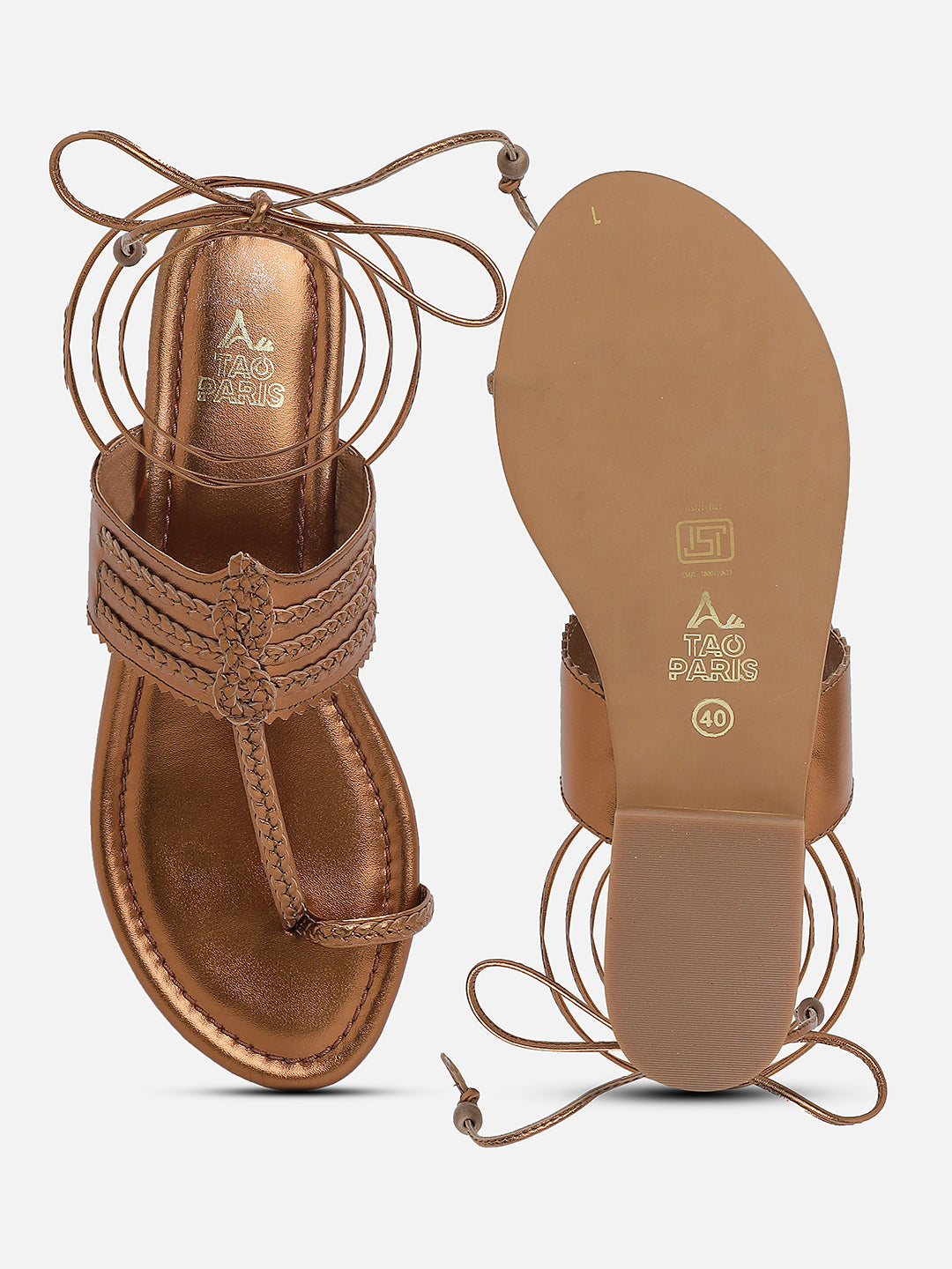 Tao Paris Avela Genuine Leather Bronze Kolhapuri Tie-Up Sandals