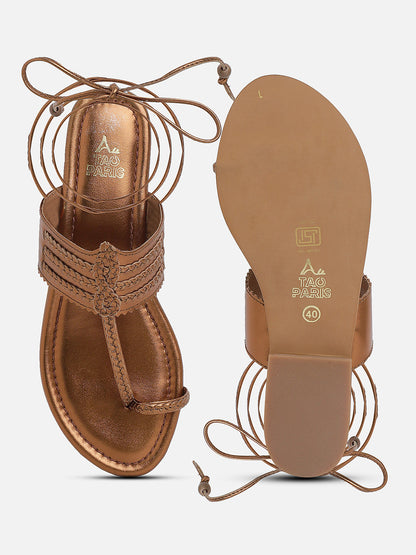 Tao Paris Avela Genuine Leather Bronze Kolhapuri Tie-Up Sandals