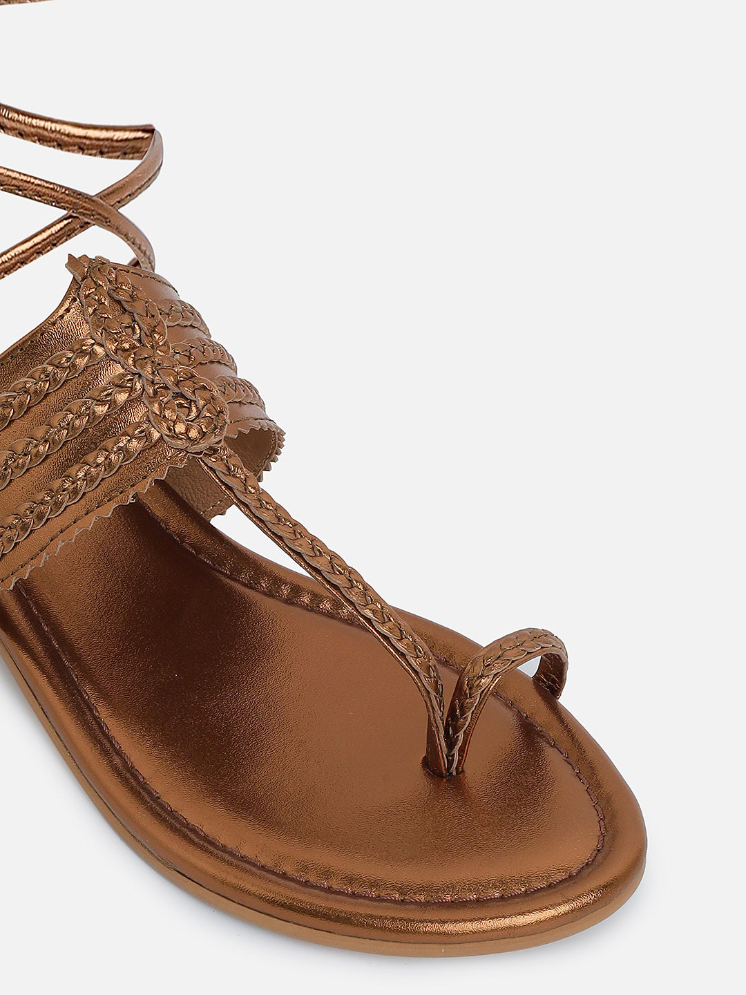 Tao Paris Avela Genuine Leather Bronze Kolhapuri Tie-Up Sandals