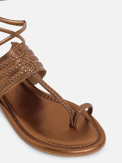 Tao Paris Avela Genuine Leather Bronze Kolhapuri Tie-Up Sandals