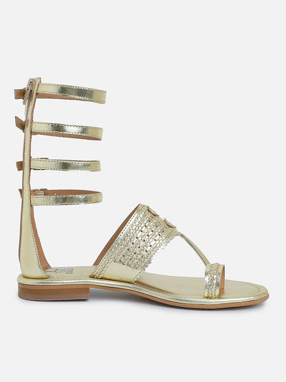 Kladia Gold Genuine Leather Kolhapuri Gladiator Sandals