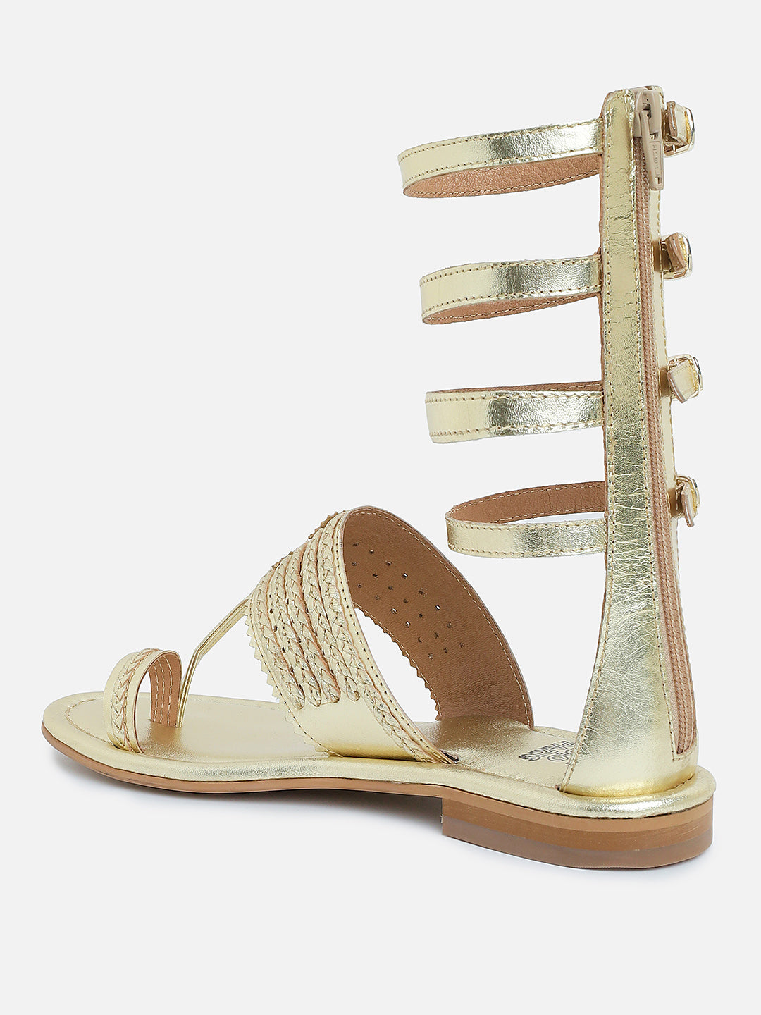 Kladia Gold Genuine Leather Kolhapuri Gladiator Sandals