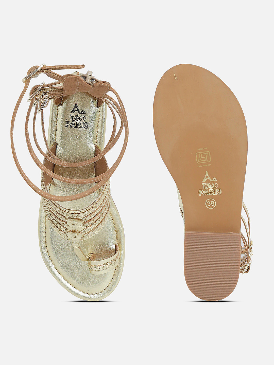 Kladia Gold Genuine Leather Kolhapuri Gladiator Sandals