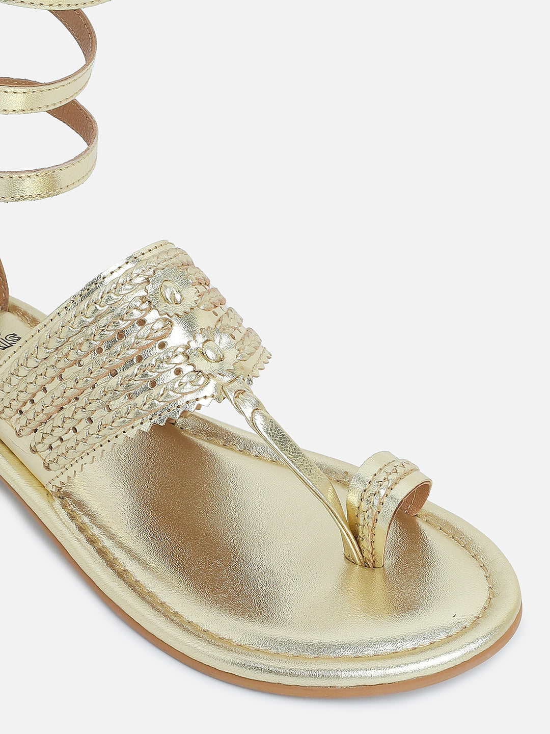 Kladia Gold Genuine Leather Kolhapuri Gladiator Sandals
