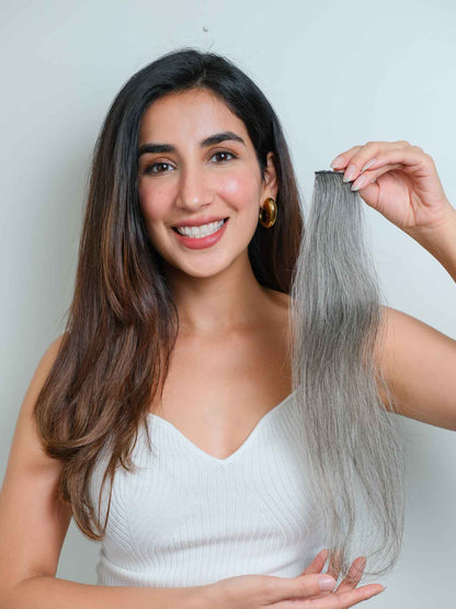 Salt & Pepper Single Clip Hair Strands | Nish Hair