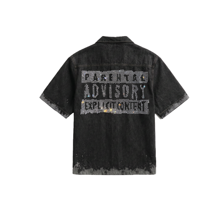 Black Spray Advisory Denim Shirt
