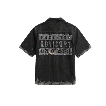 Black Spray Advisory Denim Shirt