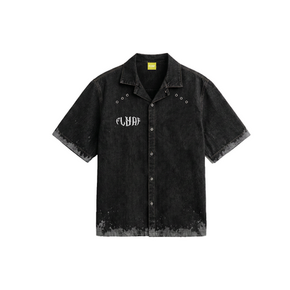Black Spray Advisory Denim Shirt