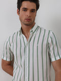 Green Regular Fit Striped Casual Cotton Blend Shirt for Men (CODEX)