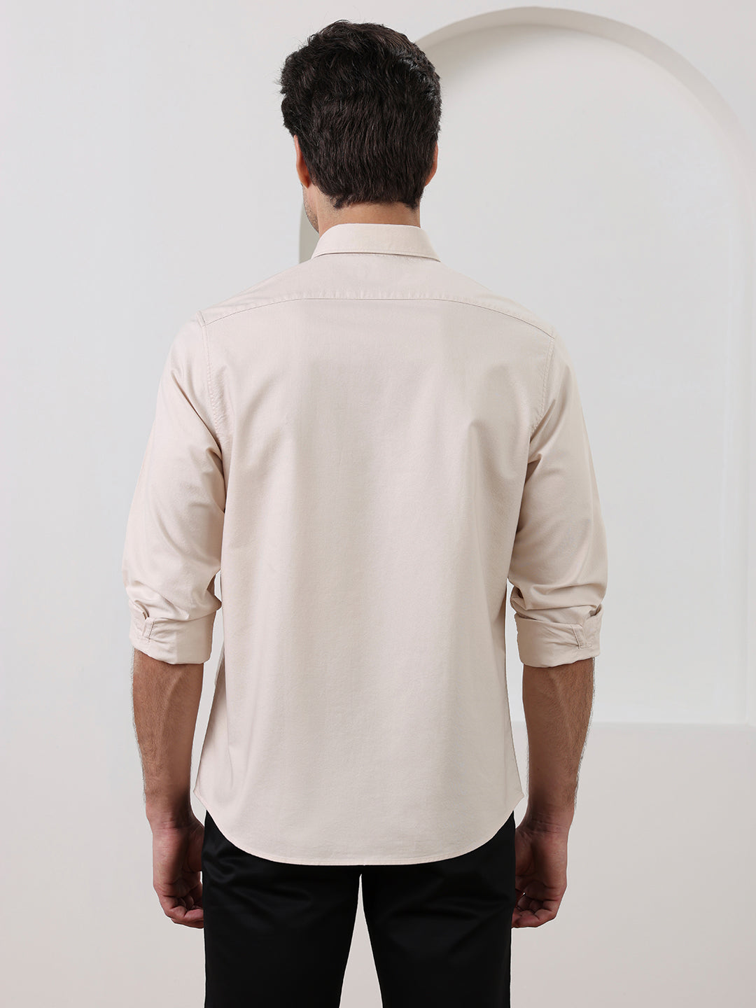 Beige Regular Fit Solid Casual Cotton Shirt for Men (LELON)