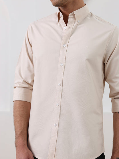 Beige Regular Fit Solid Casual Cotton Shirt for Men (LELON)