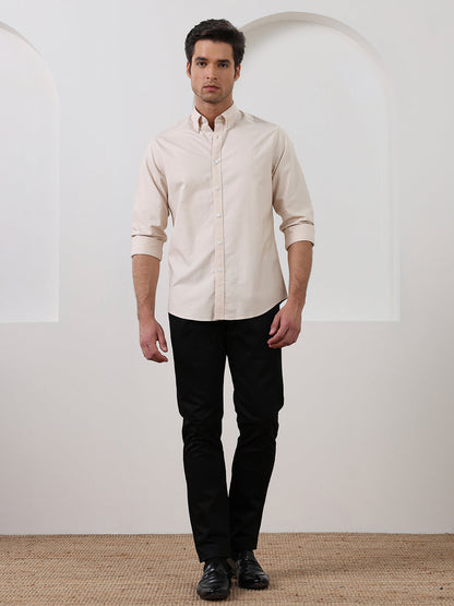 Beige Regular Fit Solid Casual Cotton Shirt for Men (LELON)