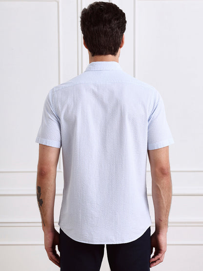 Blue Regular Fit Striped Casual Cotton Blend Shirt for Men (LIANA)