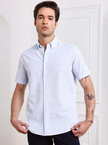 Blue Regular Fit Striped Casual Cotton Blend Shirt for Men (LIANA)