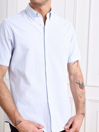 Blue Regular Fit Striped Casual Cotton Blend Shirt for Men (LIANA)