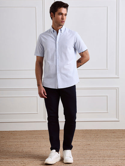 Blue Regular Fit Striped Casual Cotton Blend Shirt for Men (LIANA)