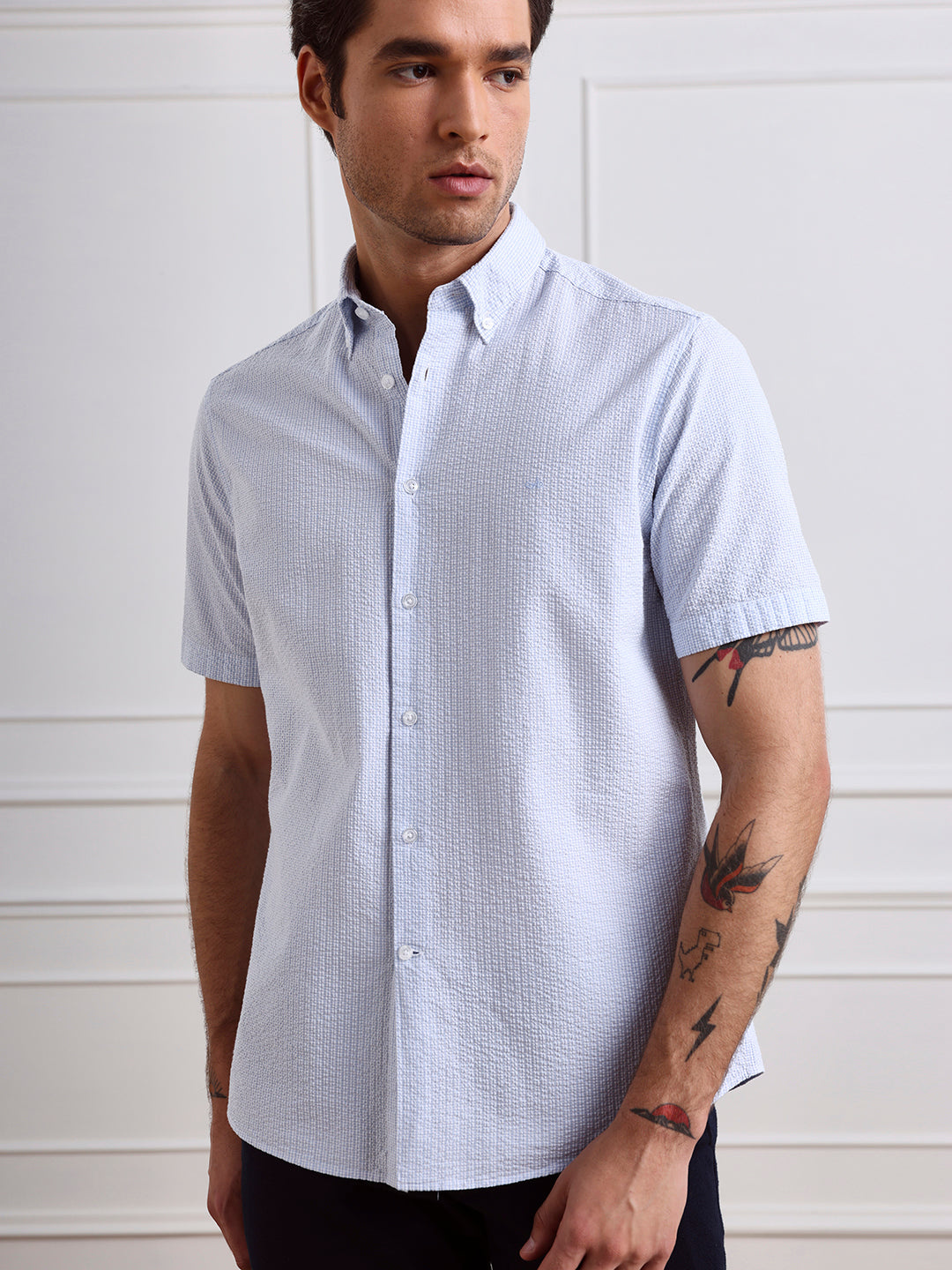 Blue Regular Fit Striped Casual Cotton Blend Shirt for Men (LIANA)
