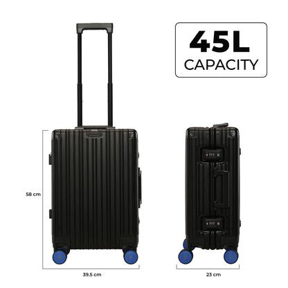 EUME 1 Aluminium Cabin Luggage 50 Cm, Black with Blue Wheel