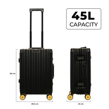 EUME 1 Aluminium Cabin Luggage 50 Cm, Black with Yellow Wheel