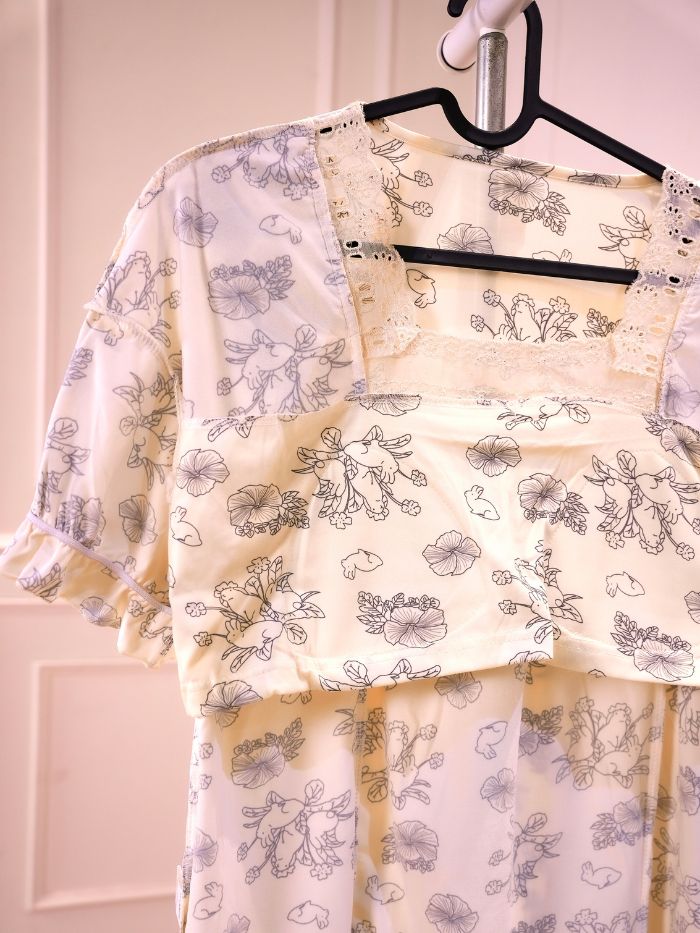 Vintage Bloom Lace Pure Cotton Padded Shorts Set