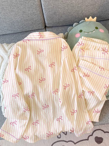 Blush Bow Stripe Nightsuit Set, Victoria