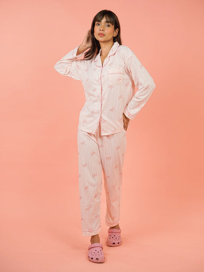 Blush Bow Stripe Nightsuit Set, Victoria