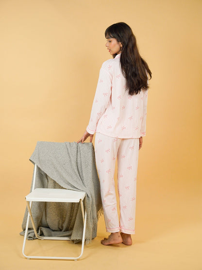 Blush Bow Stripe Nightsuit Set, Victoria
