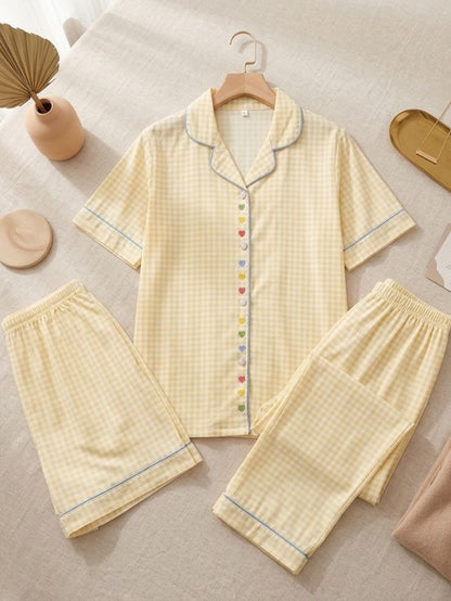 Butterscotch Heart Grid 3 Piece Nightsuit Set