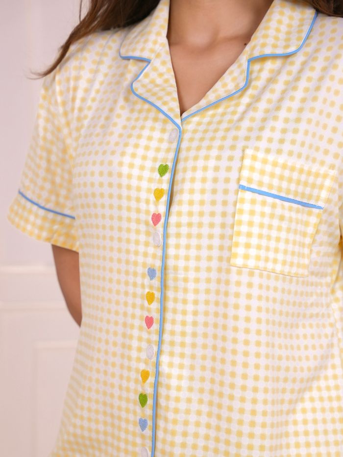 Butterscotch Heart Grid 3 Piece Nightsuit Set