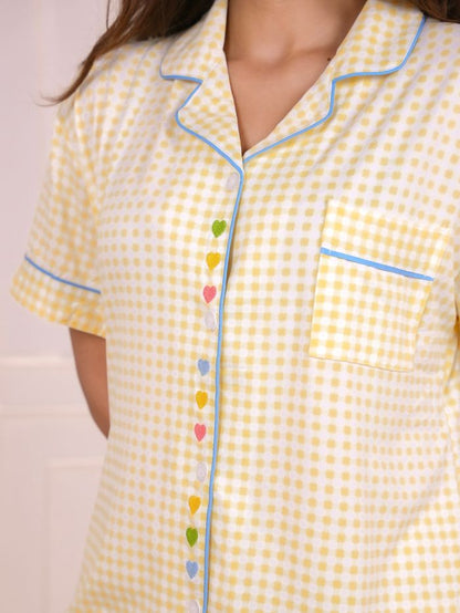 Butterscotch Heart Grid 3 Piece Nightsuit Set