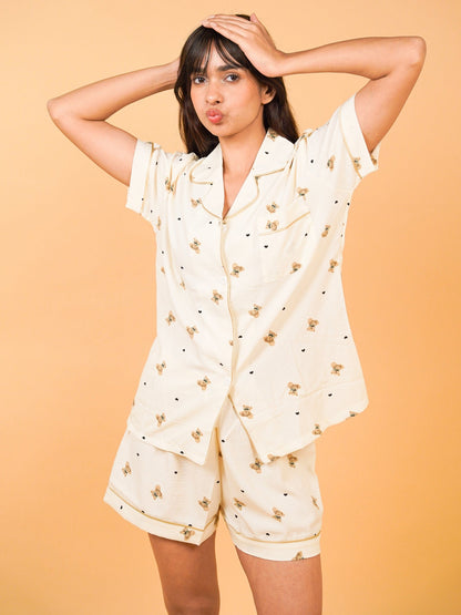 Honey Bear Cotton-Blend Shorts Set
