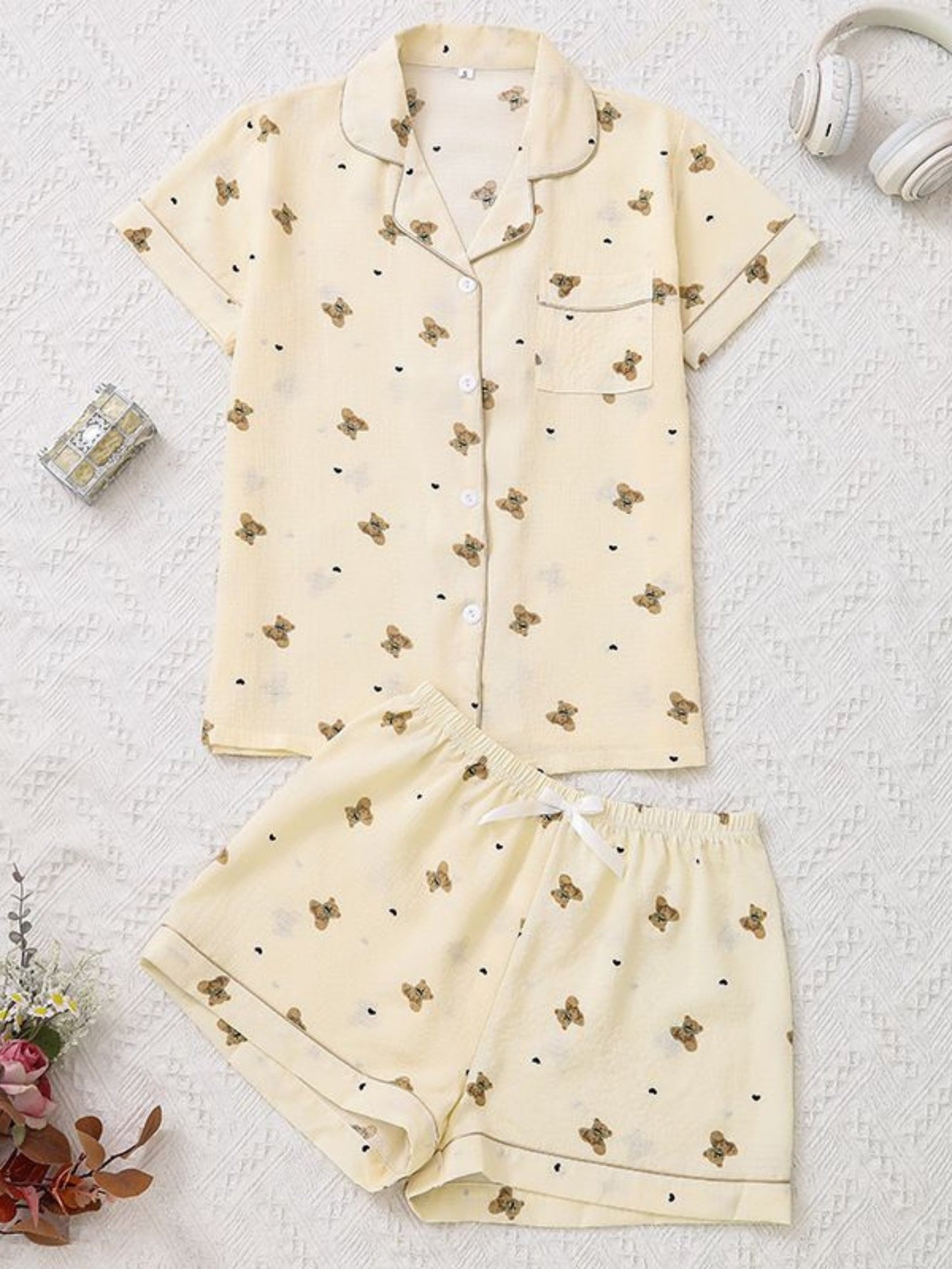 Honey Bear Cotton-Blend Shorts Set