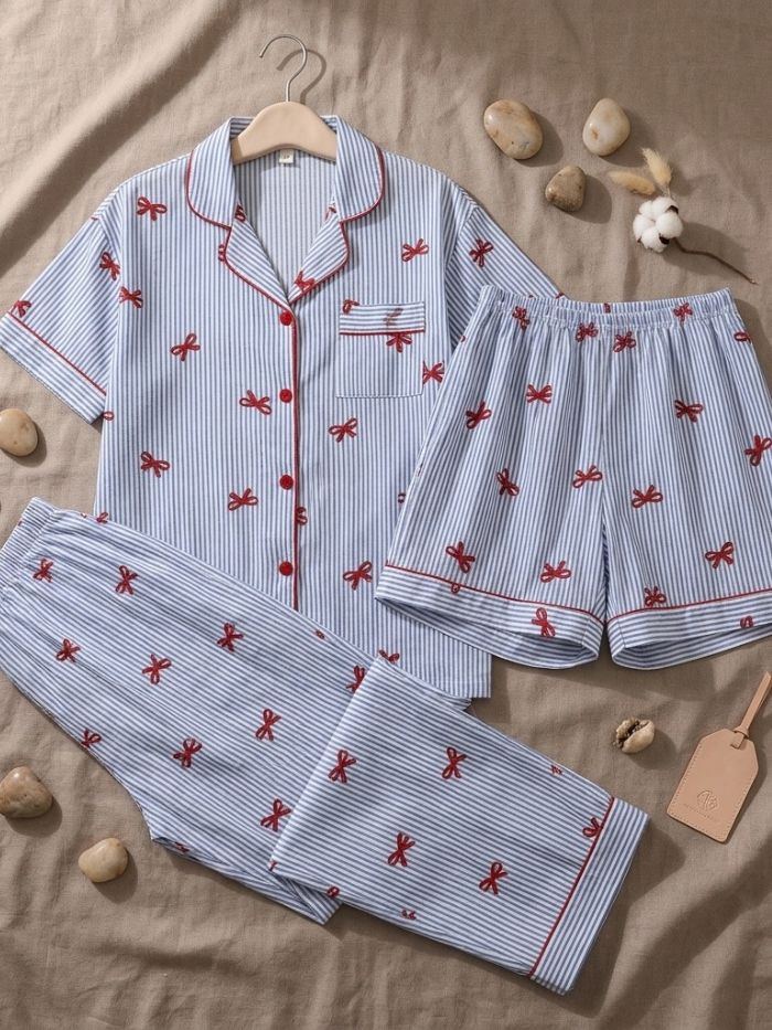 Azure Blue Little Knot 3 Piece Nightsuit Set