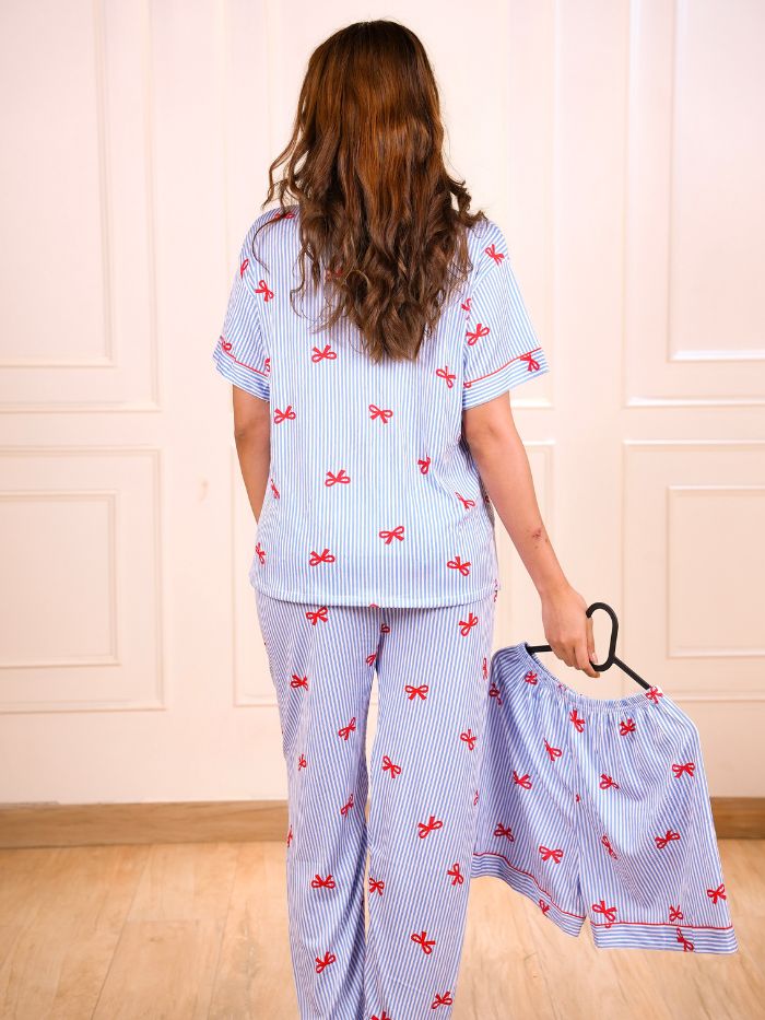 Azure Blue Little Knot 3 Piece Nightsuit Set